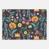 Feuille De Papier Cadeau Fleurs d'art populaire et papillons (Devant 2)