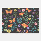 Feuille De Papier Cadeau Fleurs d'art populaire et papillons (Devant)