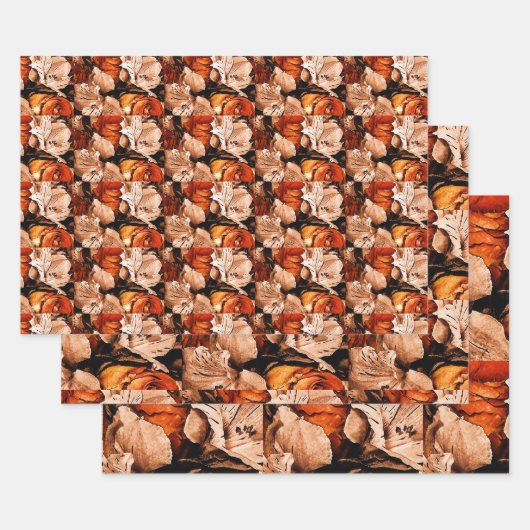 Feuille De Papier Cadeau Fleurs d'automne (Lot)