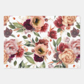 Feuille De Papier Cadeau Fleurs d'automne Bordeaux Rouge Orange Botanique F (Devant)