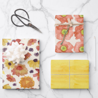 Feuille De Papier Cadeau Fleurs d'automne Melon Orange Zinnias Jaune 
