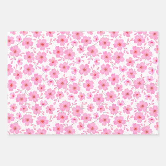 Feuille De Papier Cadeau Fleurs de cerisier rose Motif d'aquarelle (Devant 2)