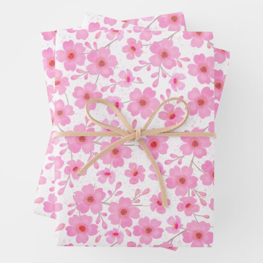 Feuille De Papier Cadeau Fleurs de cerisier rose Motif d'aquarelle (En situation)