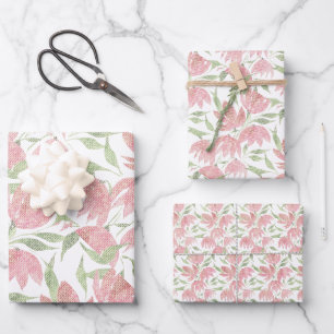 Feuille De Papier Cadeau Fleurs de champ dentelle texturée rose blanc