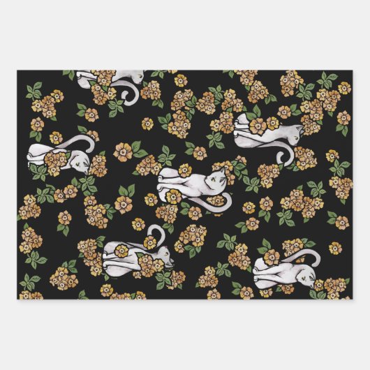 Feuille De Papier Cadeau Fleurs de chats blancs (Devant)