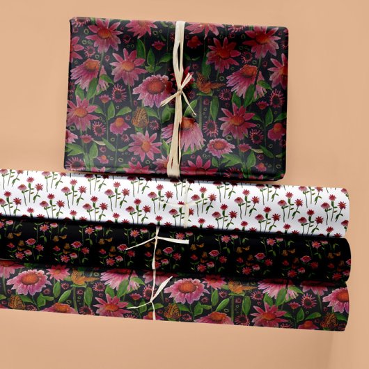 Feuille De Papier Cadeau Fleurs De Cône Florales Et Papillons Découpage Cad