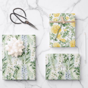 Feuille De Papier Cadeau Fleurs de Delphinium Blanc Lavande pour Baby Showe
