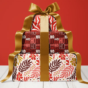 Feuille De Papier Cadeau Fleurs de fête et Ho Ho Ho Noël