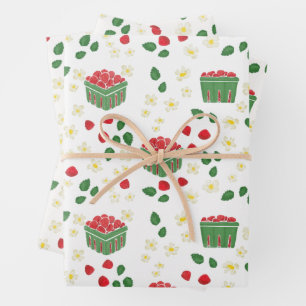 Feuille De Papier Cadeau Fleurs de Fraise Champs de Fraises Premier Fraise