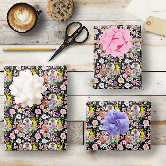 Feuille De Papier Cadeau Fleurs de hérisson mignonnes