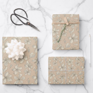 Feuille De Papier Cadeau Fleurs de Jeu sur beige clair - motif sans couture