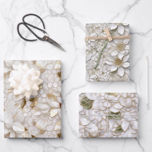 Feuille De Papier Cadeau Fleurs de Lotus Or Blanc (Recto)