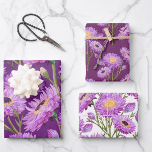 Feuille De Papier Cadeau Fleurs de Marguerite Violette 