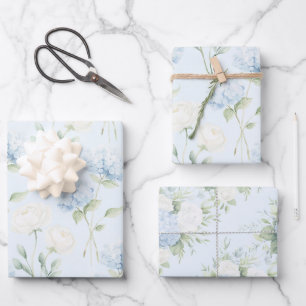 Feuille De Papier Cadeau Fleurs de mariage de l'hortensia bleu joli