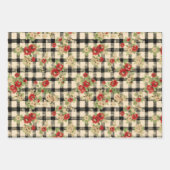 Feuille De Papier Cadeau Fleurs de Noël Plaid Noir Rouge Beige (Devant 3)