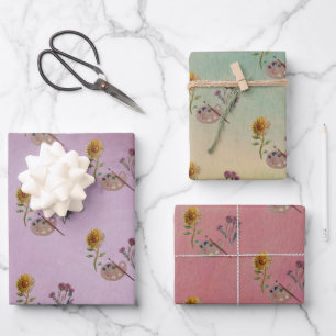 FEUILLE DE PAPIER CADEAU FLEURS DE PALLET D'ART COLORÉ