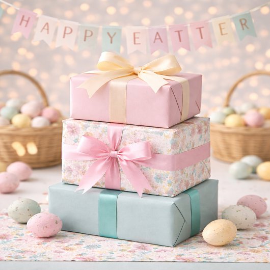 Feuille De Papier Cadeau Fleurs de Pâques pastel et printemps coordonné