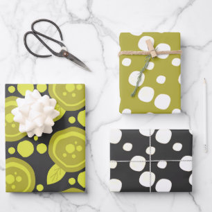 Feuille De Papier Cadeau Fleurs de pavot fantaisistes moutarde grise