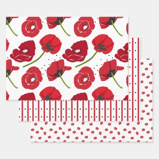 Feuille De Papier Cadeau Fleurs de pavot rouge et coordination (Lot)