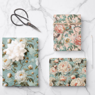 Feuille De Papier Cadeau Fleurs de pivoine vintage 