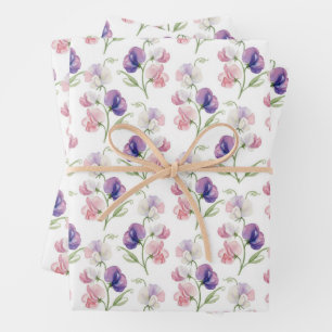 Feuille De Papier Cadeau Fleurs de pois de senteur rose pastel aquarelle vi