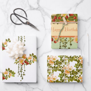 Feuille De Papier Cadeau Fleurs de pommier et cynorhodons assortis