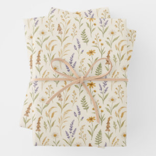 Feuille De Papier Cadeau Fleurs de prairie sauvage à l'aquarelle élégante