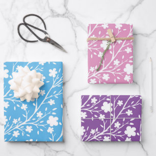 Feuille De Papier Cadeau Fleurs de printemps multicolores bleues, violettes