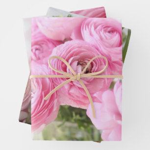 Feuille De Papier Cadeau Fleurs de ranunculus aux teintes roses