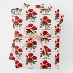 Feuille De Papier Cadeau Fleurs de rose de juin