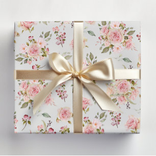 Feuille De Papier Cadeau Fleurs de rose rose aquarelle motif floral