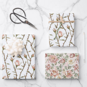 Feuille De Papier Cadeau Fleurs de roses roses romantiques Anniversaire