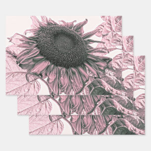 Feuille De Papier Cadeau Fleurs de soleil géantes Art Découpage rose Vint