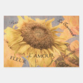 Feuille De Papier Cadeau Fleurs de soleil géantes Pays Gris Jaune Script (Devant)
