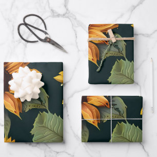 Feuille De Papier Cadeau Fleurs de soleil jaunes grand imprimé