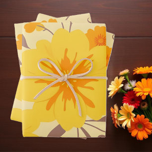 Feuille De Papier Cadeau Fleurs de soleil rétro - Modèle floral jaune