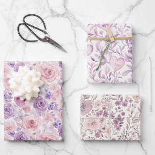 Feuille De Papier Cadeau Fleurs de teint rose violet Mariage coeur Fête de 