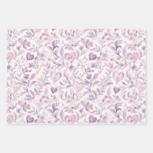 Feuille De Papier Cadeau Fleurs de teint rose violet Mariage Shower coeurs (Devant 2)