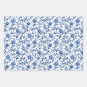 Feuille De Papier Cadeau Fleurs de toile de chinoiserie à l'aquarelle bleue (Devant 3)