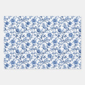 Feuille De Papier Cadeau Fleurs de toile de chinoiserie à l'aquarelle bleue (Devant)