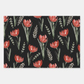 Feuille De Papier Cadeau Fleurs de tulipe Aquarelle botanique Noir (Devant)