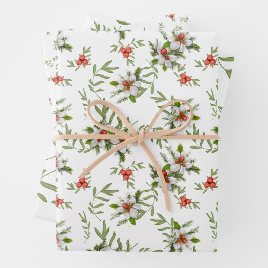 Feuille De Papier Cadeau Fleurs d'hiver, baies et feuillage (En situation)