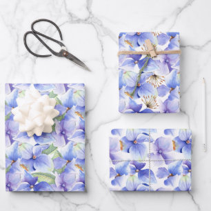 Feuille De Papier Cadeau Fleurs d'hortensia violettes bleues Shower de mari
