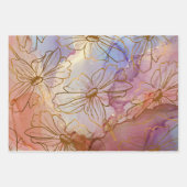 Feuille De Papier Cadeau Fleurs d'or sur Pastel Abstrait (Devant 2)