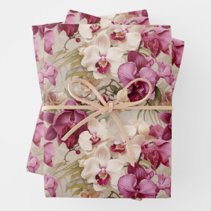 Feuille De Papier Cadeau Fleurs d'orchidées exotiques colorées