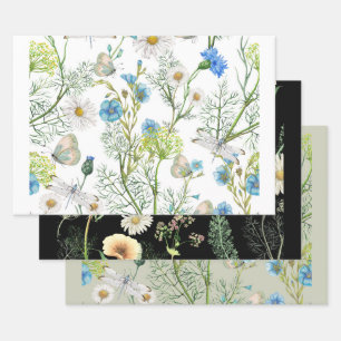 Feuille De Papier Cadeau Fleurs du jardin botanique Herbes libellules