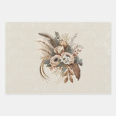 Feuille De Papier Cadeau Fleurs Élégantes Feuillage et plumes (Devant)