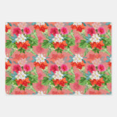 Feuille De Papier Cadeau Fleurs élégantes sur fond rose (Devant 3)