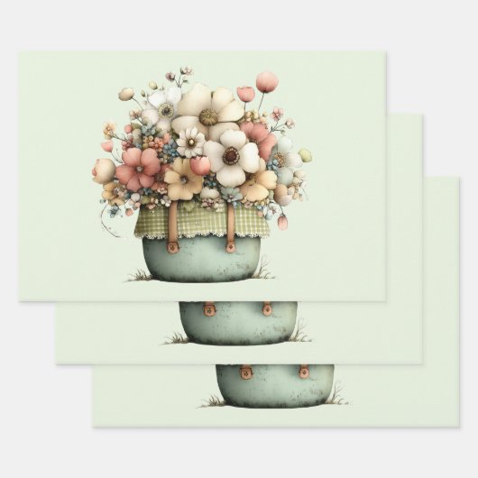 Feuille De Papier Cadeau Fleurs en pot Cozy Shabby Mignon (Lot)