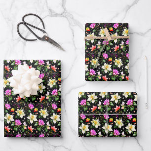 Feuille De Papier Cadeau Fleurs Fantastiques Colorées